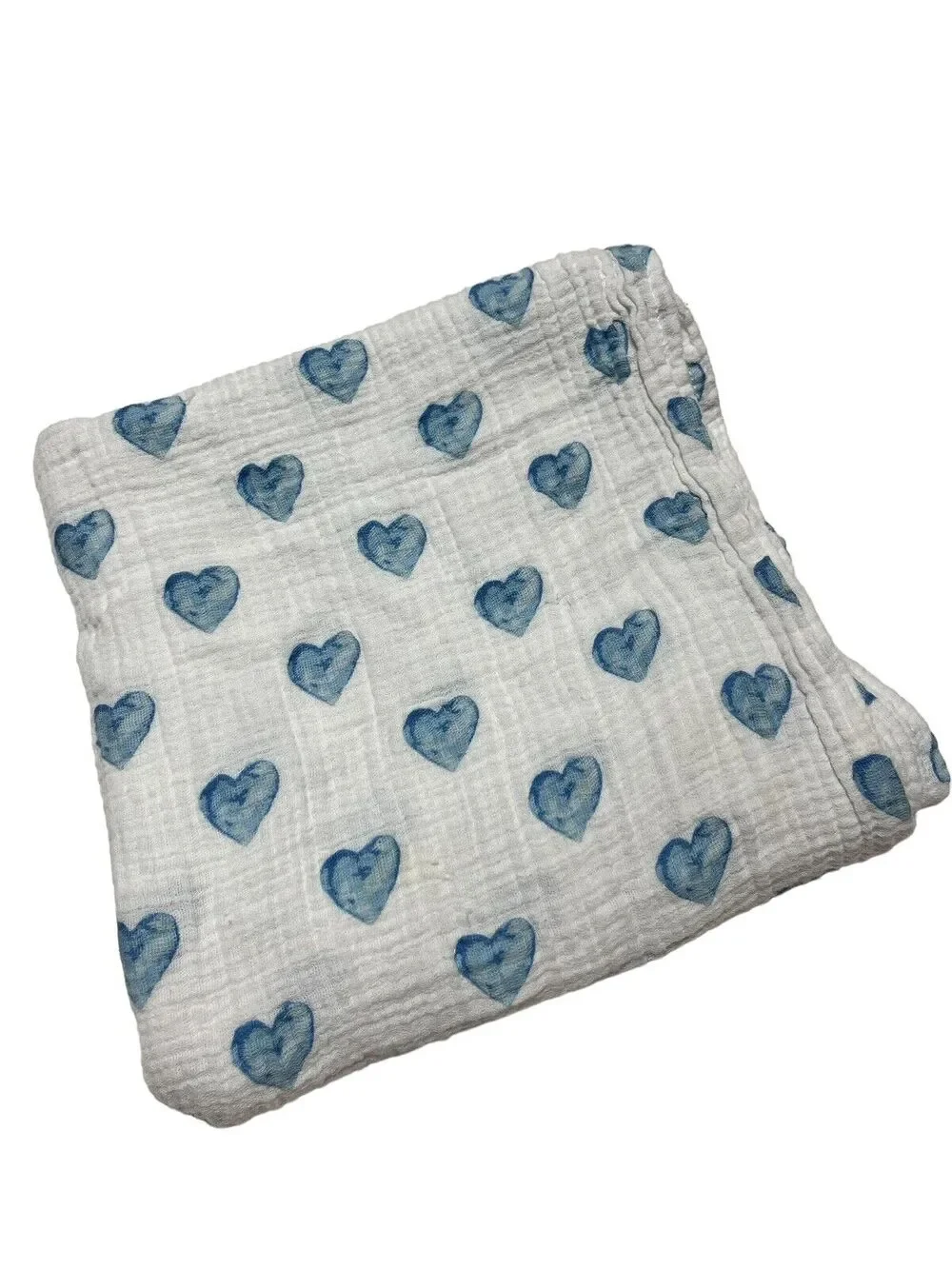 Bebe Au Lait Blue Watercolor Heart Muslin Swaddle Baby Blanket Pure & Simple